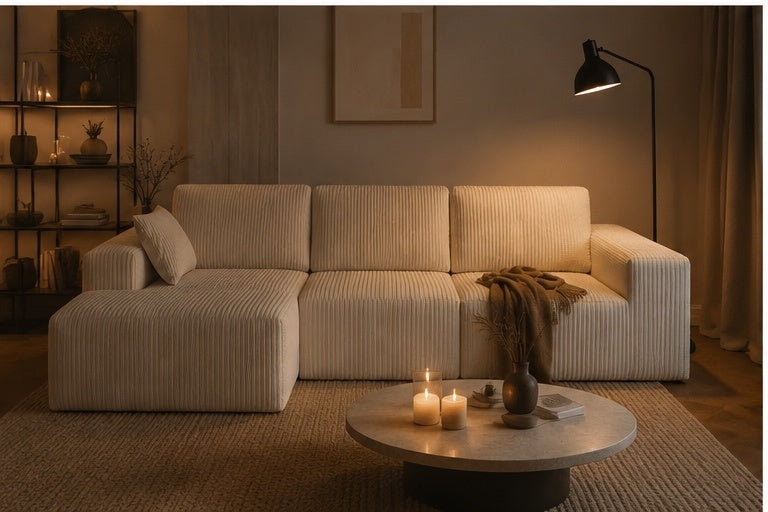 Canapé Modulable Velours — Couleur Ivoire